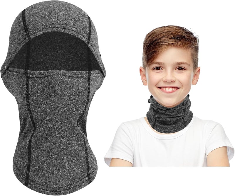 Beehow Store Kids Balaclava Ski Mask Scarf, Kids Fleece Gaiter Cold Weather Full Face Mask for Boys & Girls - Black - Image 2